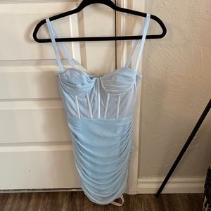 Oh Polly Blue Ruched Bodycon Mesh Corset dress, Size 6